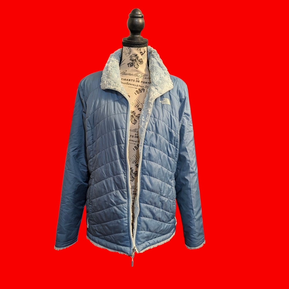 The North Face Women's Mossbud Light Blue Reversible Puffer Jacket Size Large
